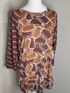 NWT Lularoe Randy Brown & Tan Football Print Tunic XL